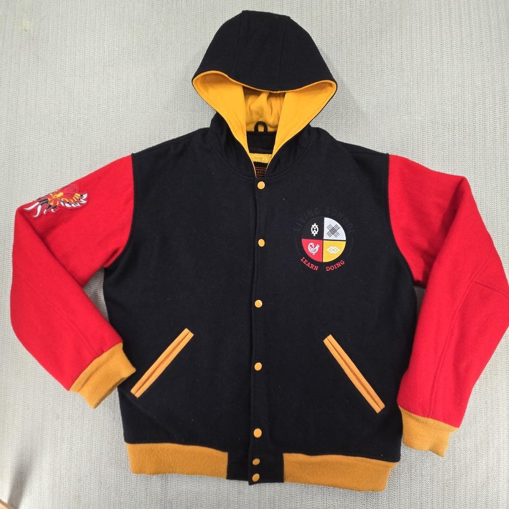Clothoo Varsity Jacket Mens Large Black Red Hooded Legends Wool Streetwear